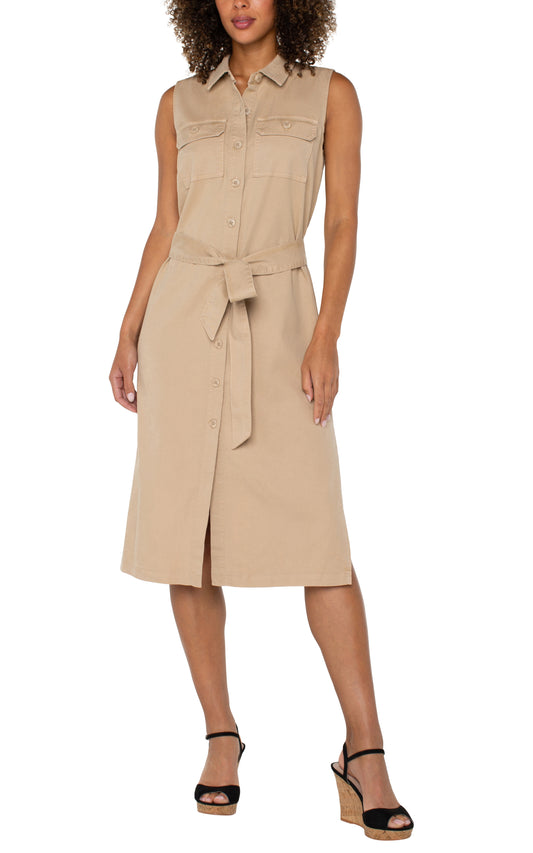 Liverpool Sleeveless Shirt Dress | Cappuccino