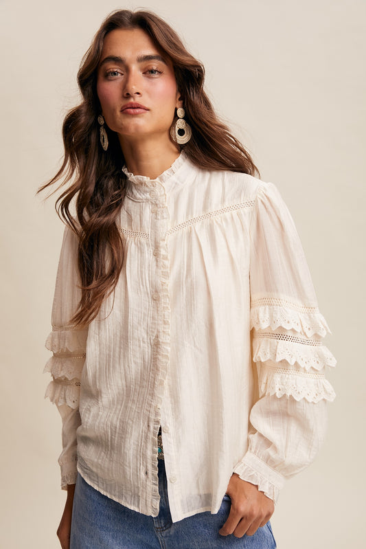 Grace Lace Ruffle Blouse | Cream