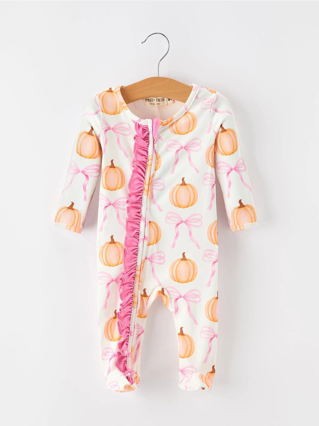 Baby Girls Pumpkin Bow Ruffle Romper