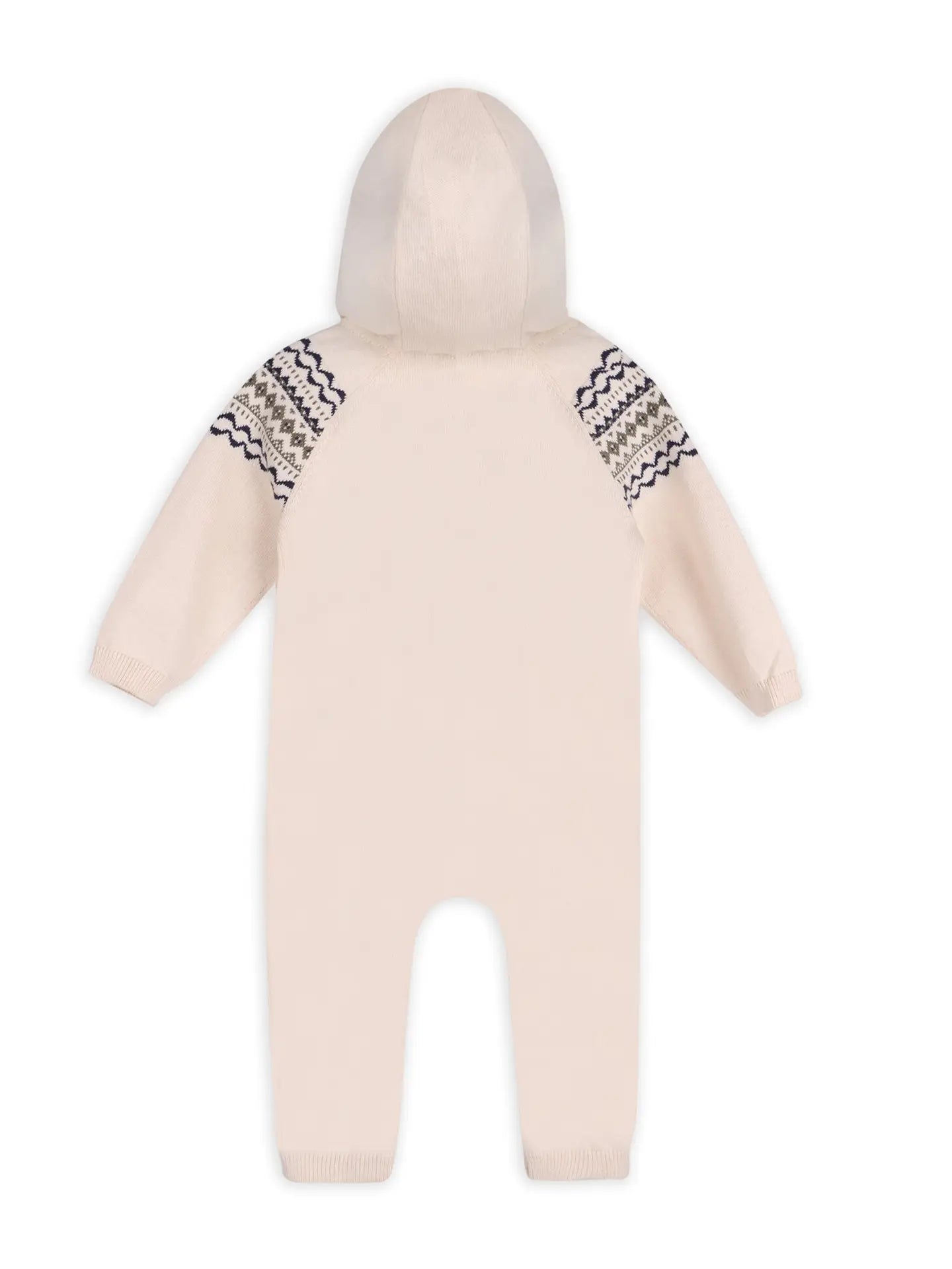 Fair Isle Jacquard Knit Baby Hooded Jumpsuit (Organic Cotton)