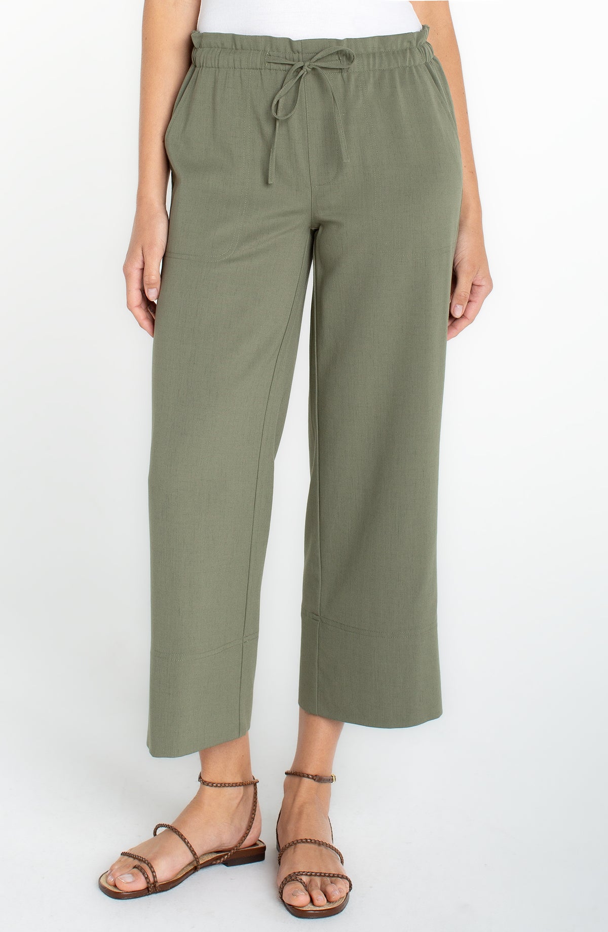 Liverpool Pull-on Tie Waist Wide Leg Ankle | Martini Olive