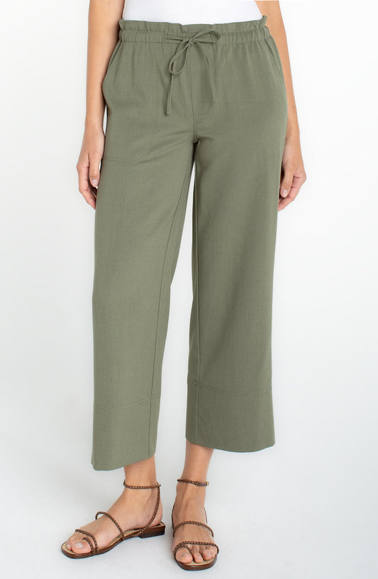 Liverpool Pull-on Tie Waist Wide Leg Ankle | Martini Olive