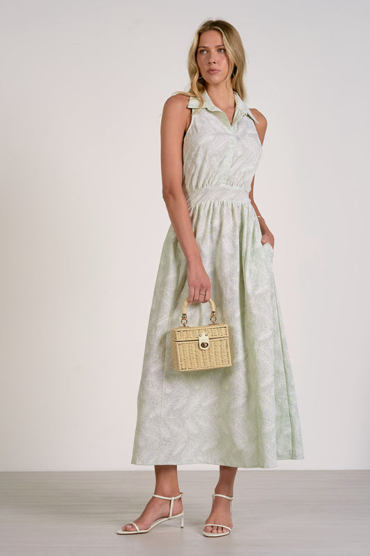 Mary Stripe + Embroidered Leaf Detail Dress