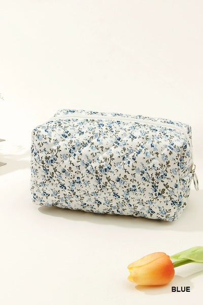 Quilted Floral Cosmetic Pouch Bag (Multiple Colors)