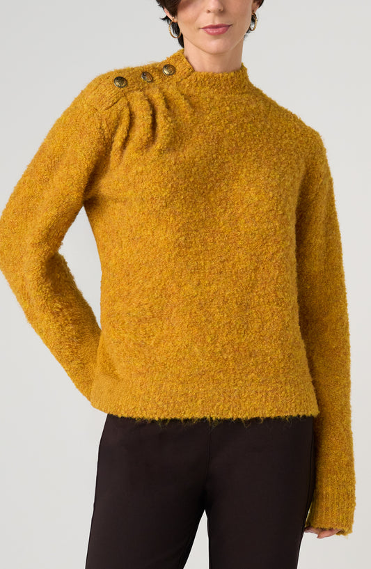 Liverpool Long Sleeve Mock Neck Sweater W/ Buttons | Gold Multi