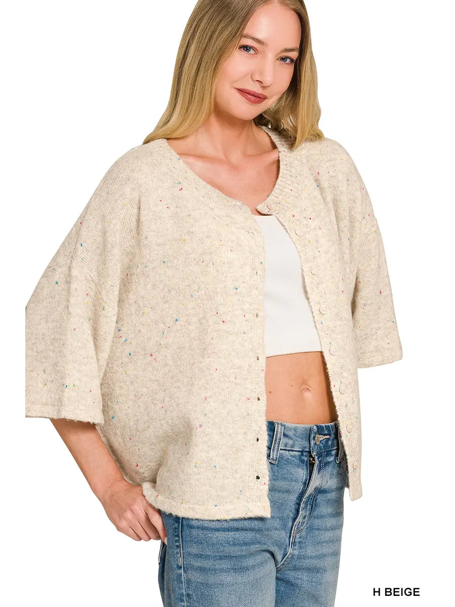 Vivian Short Sleeve Cardigan | Beige