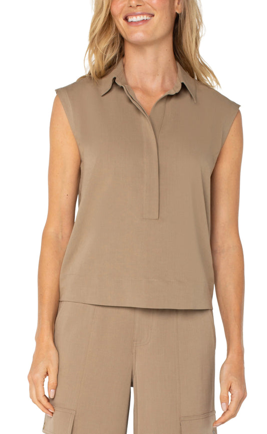 Liverpool Sleeveless Collared Top | Palo Santo