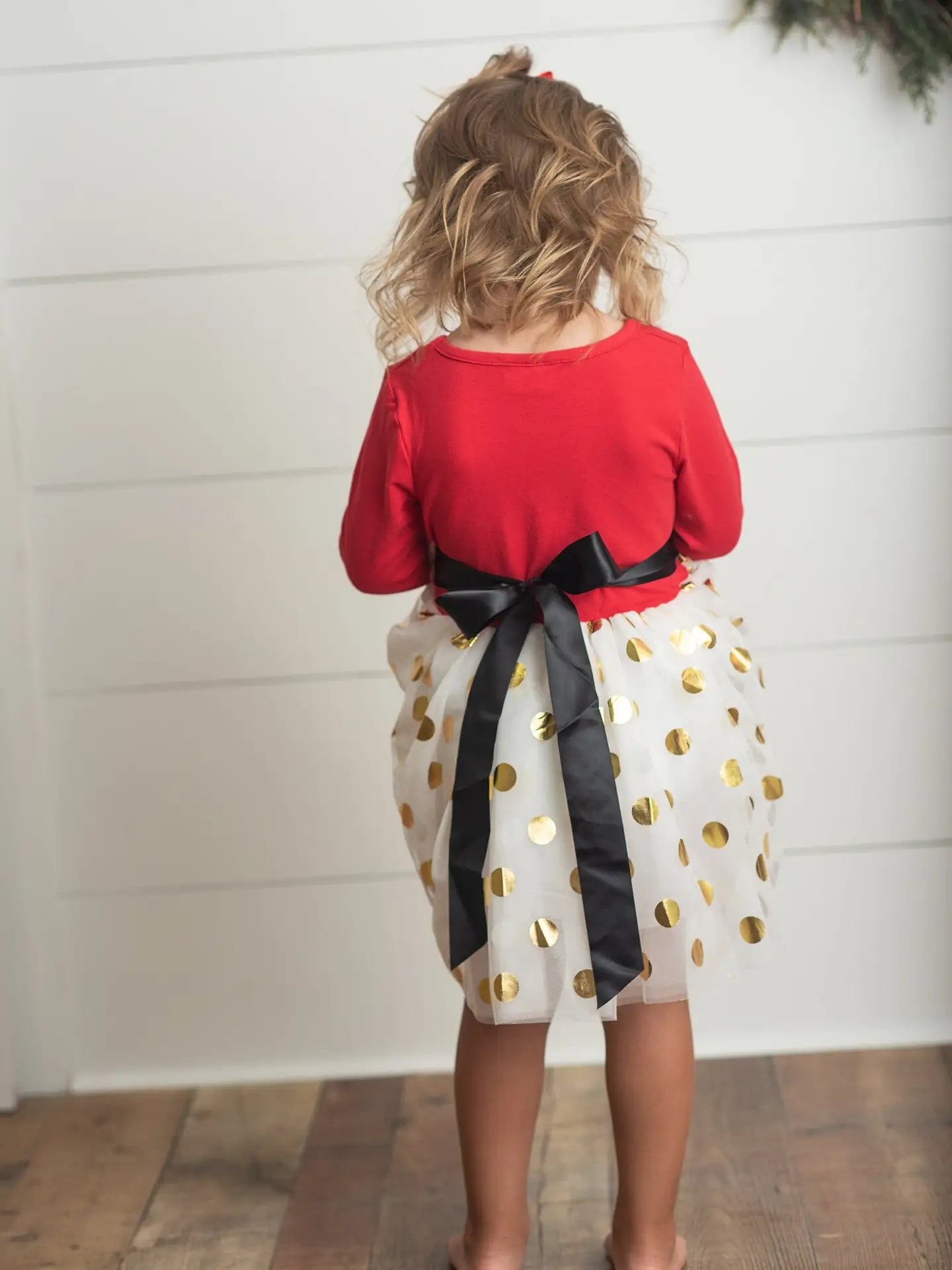 Kids Santa Bow Tulle Holiday Dress