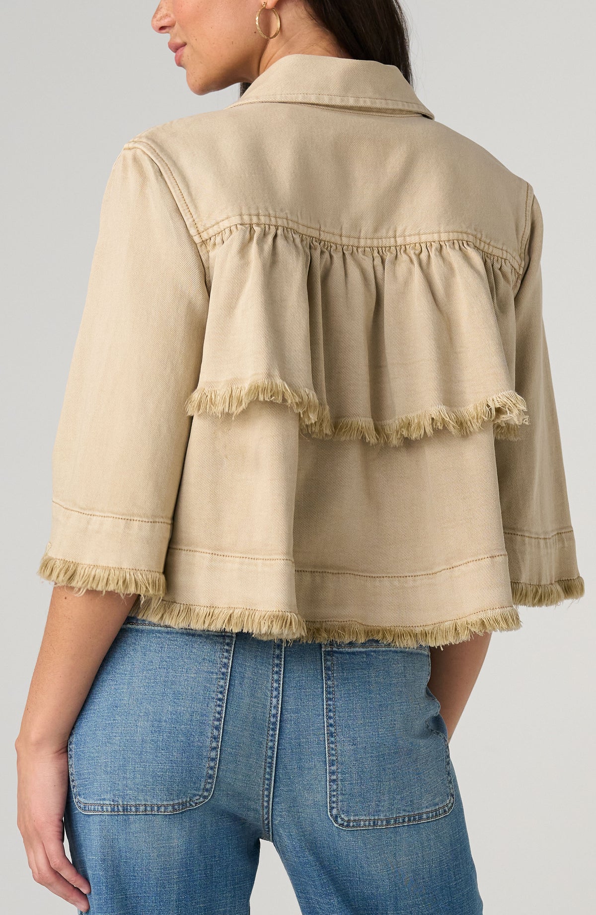 Liverpool Frayed Flounce Jacket | Light Khaki