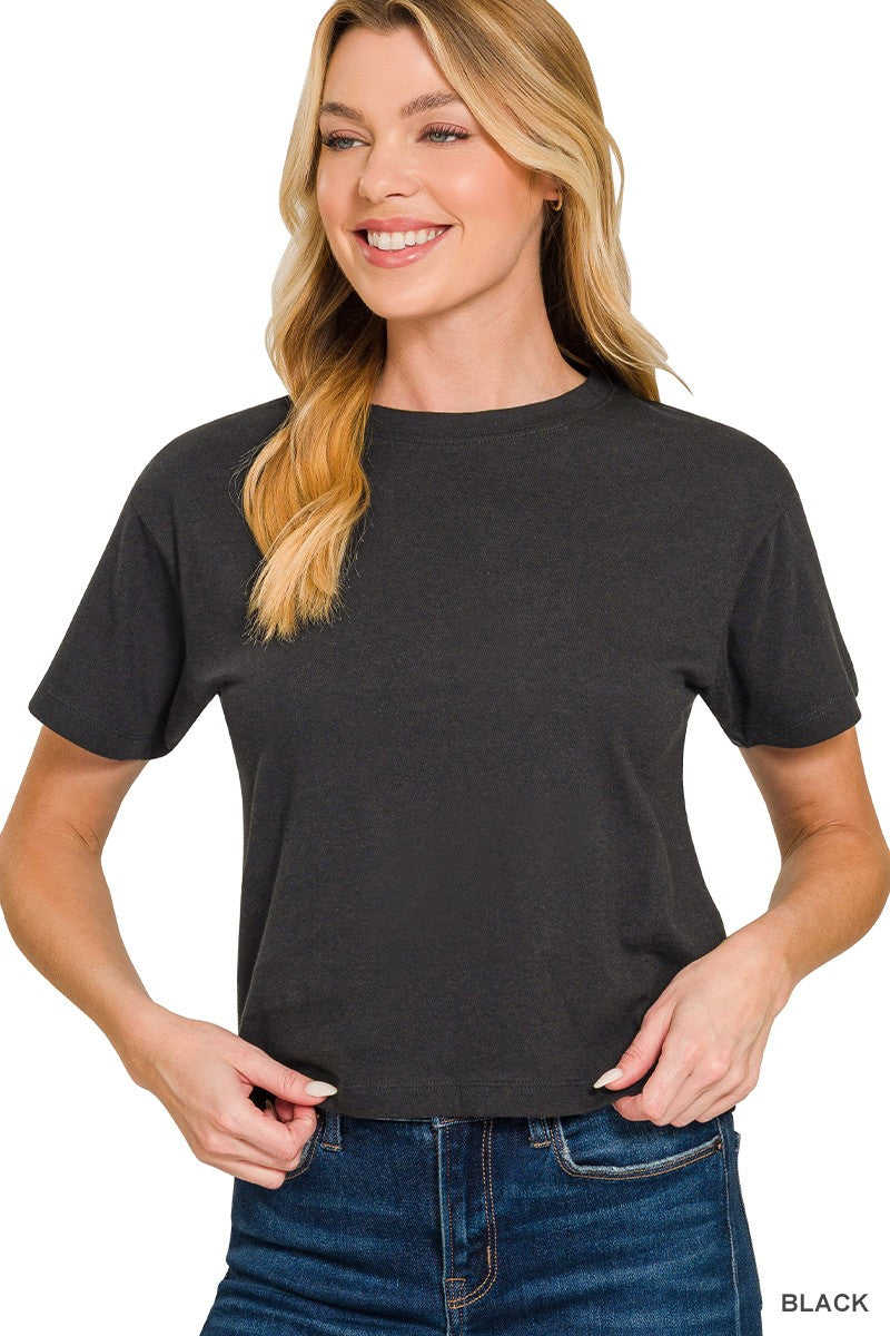 Cotton Crew Neck Short Sleeve | Black