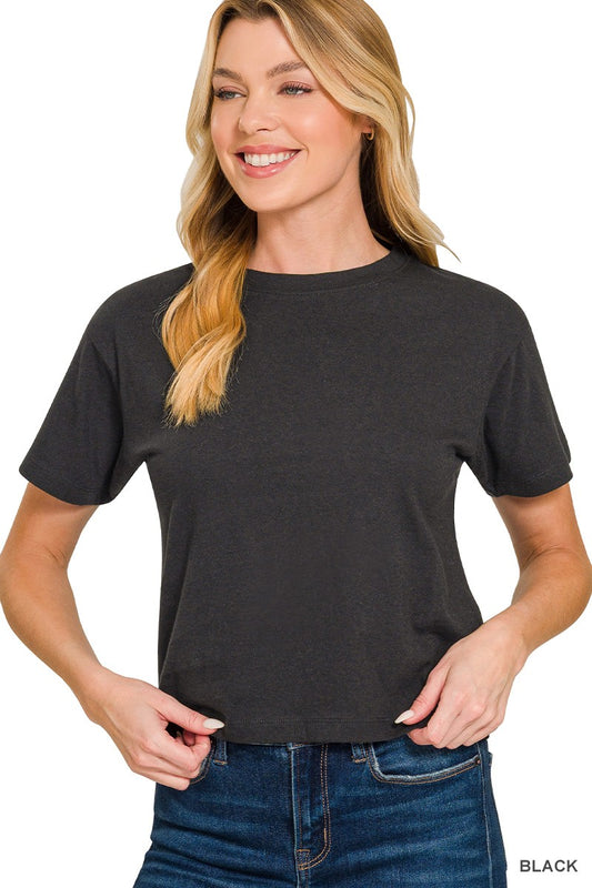Cotton Crew Neck Short Sleeve | Black