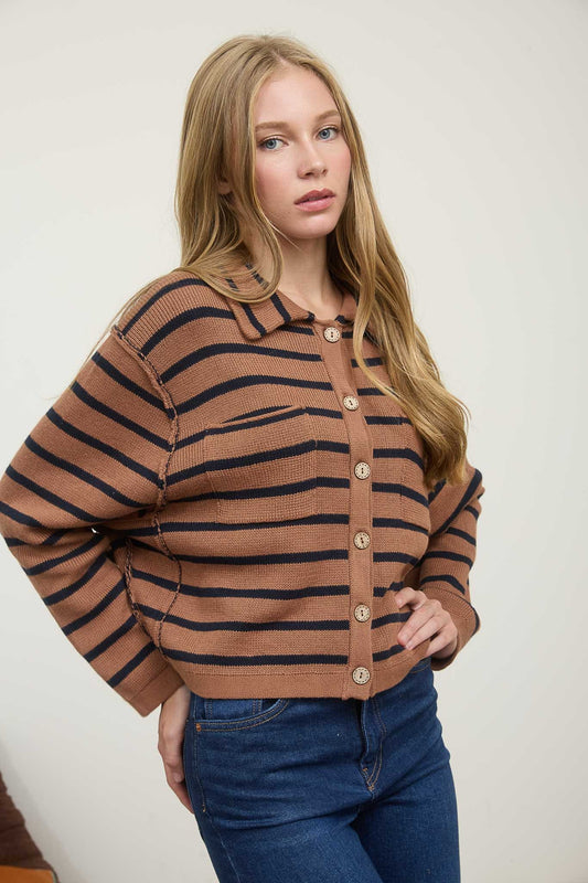 Julie Stripe Collared Cardigan