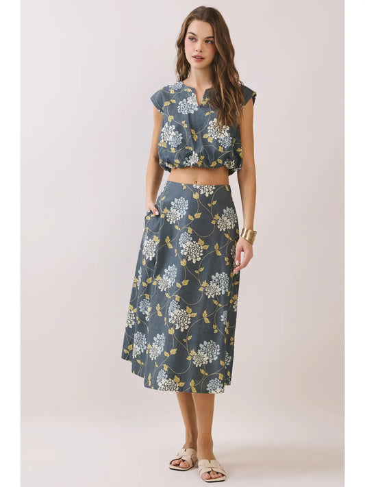 Hadley Floral Print Midi Skirt