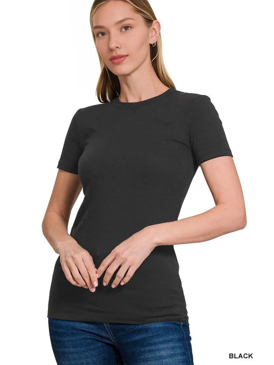 Short Sleeve Crew Neck Cotton Tee | Black