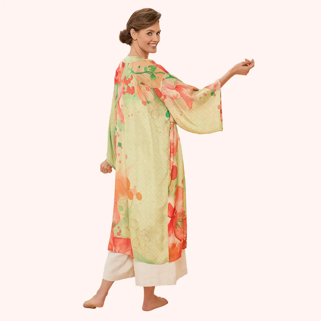 Watercolour Orchids Kimono Gown