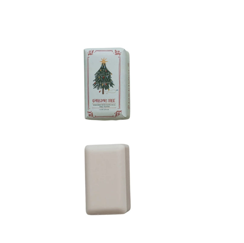 Winter Holiday Scented Olive Oil & Shea Butter Milled Bar Soap | Christmas Tree