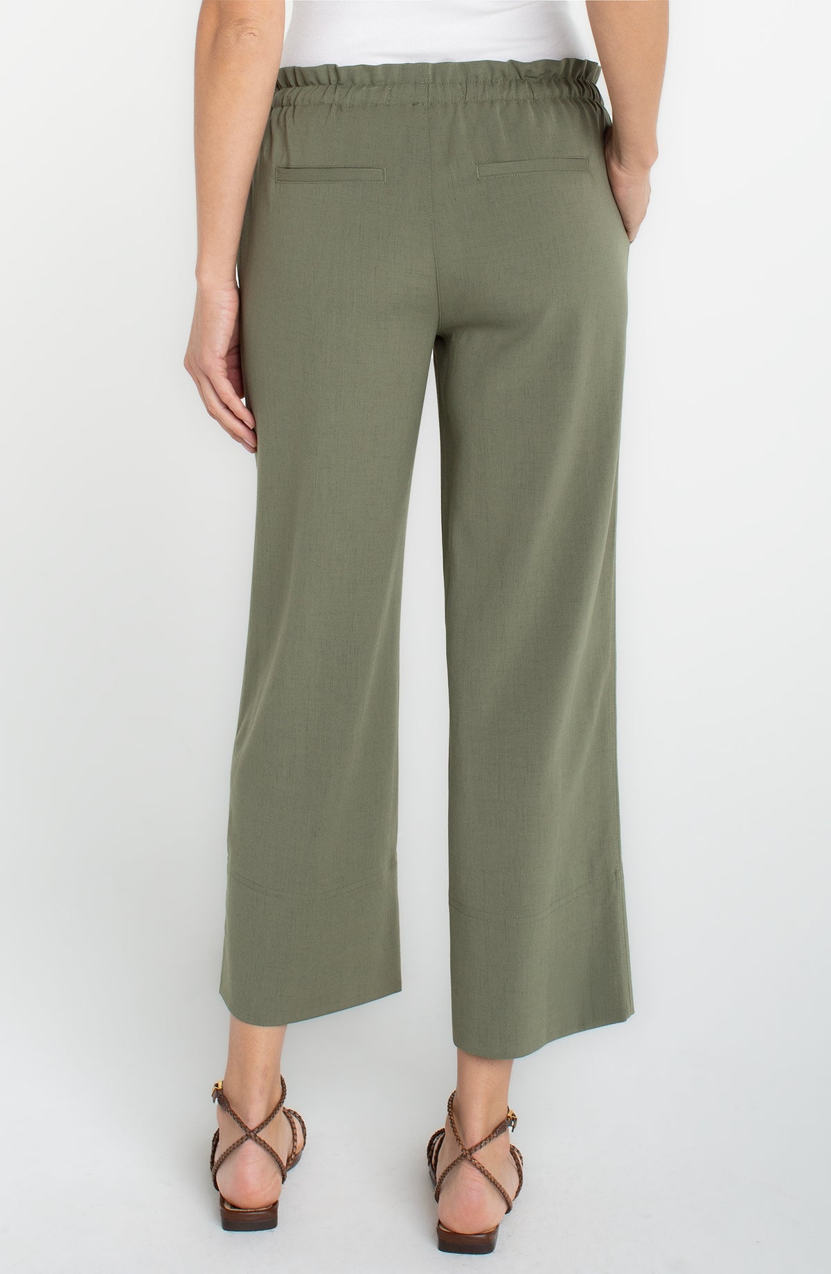 Liverpool Pull-on Tie Waist Wide Leg Ankle | Martini Olive