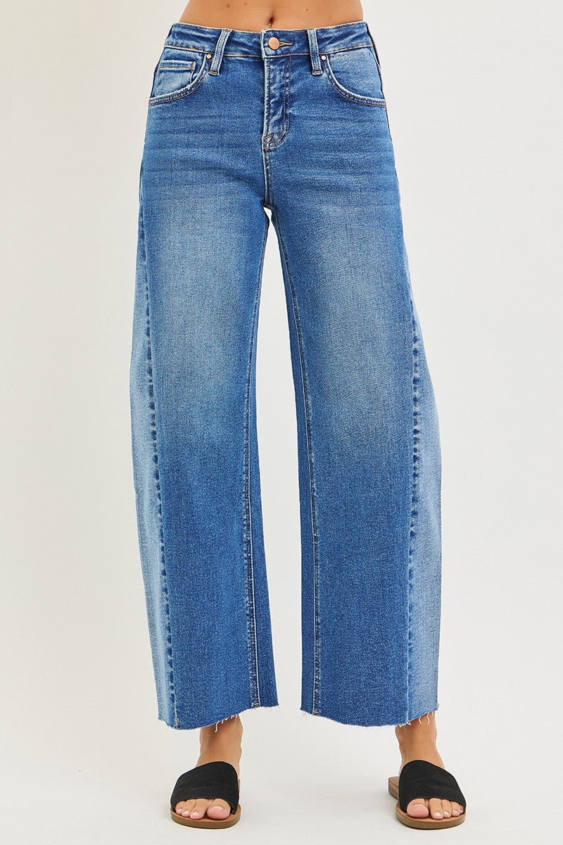 Risen Slouchy Cropped Barrel Jeans With Contrast Wash