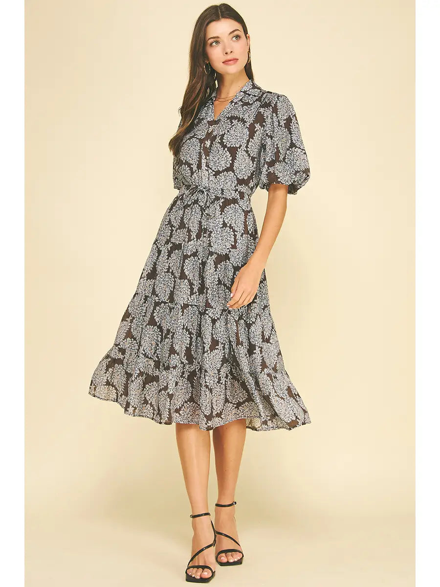 Sara Floral Button Down Tiered Midi Dress