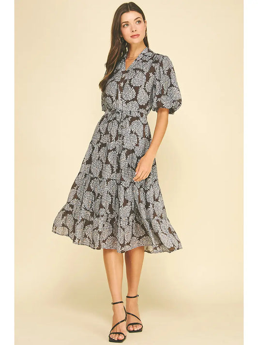 Sara Floral Button Down Tiered Midi Dress