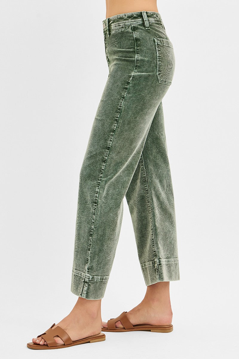 Risen High Rise Crop Corduroy Pants | Forest Green