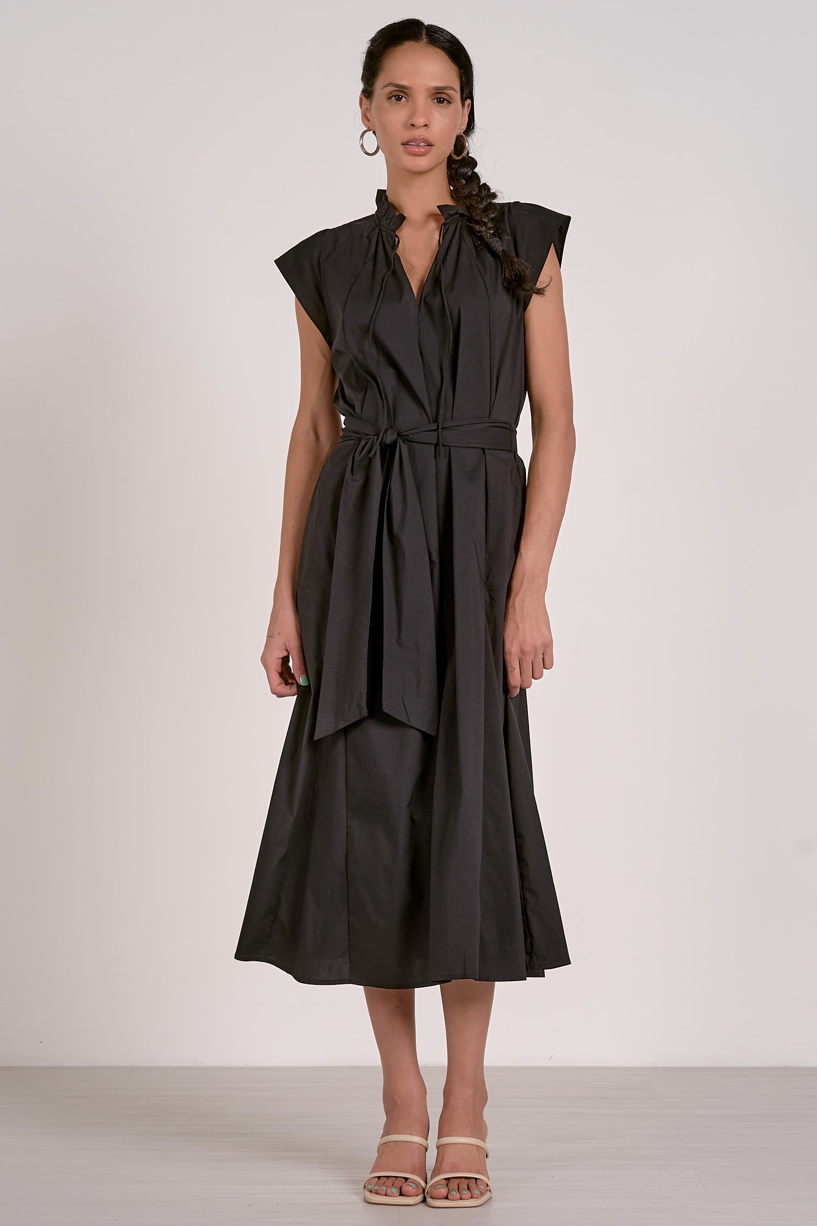 Sydney Black Tie Waist Midi Dress