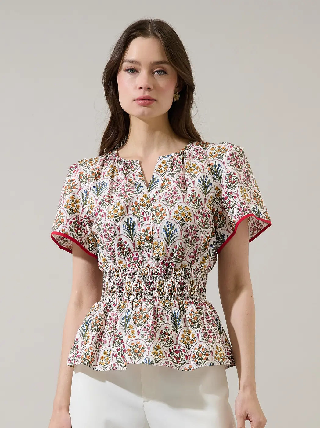 Sarina Smocked Peplum Top
