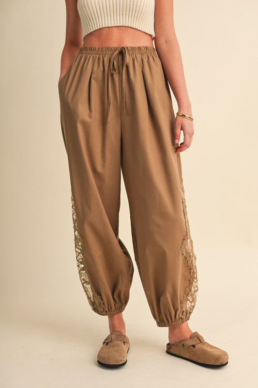Mabel Lace Detail Balloon Pants | Brown