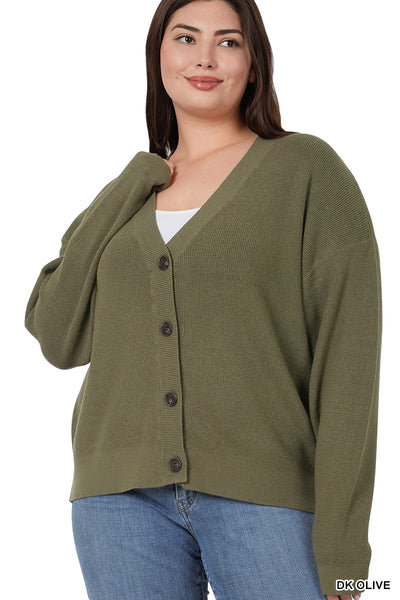 Viscose Sweater Cardigan - Dk Olive (Plus Size) 