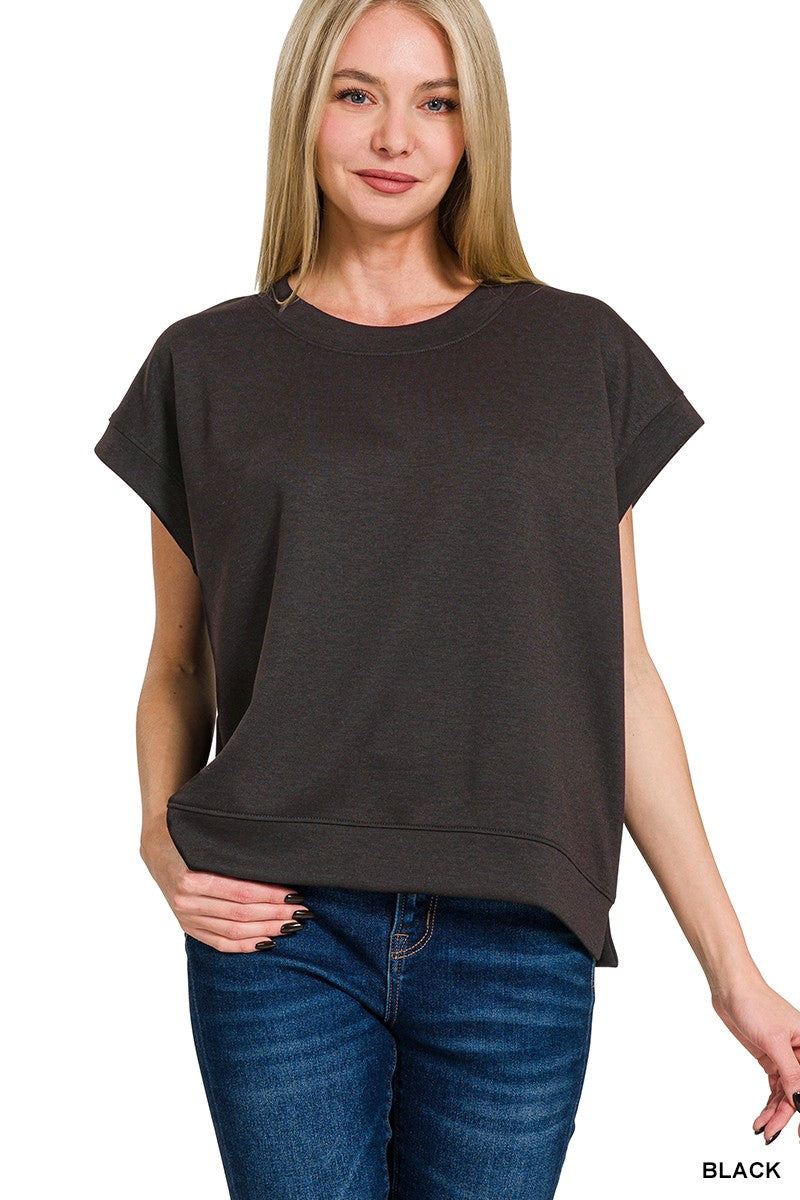 Abby Scuba Short Sleeve Top | Black