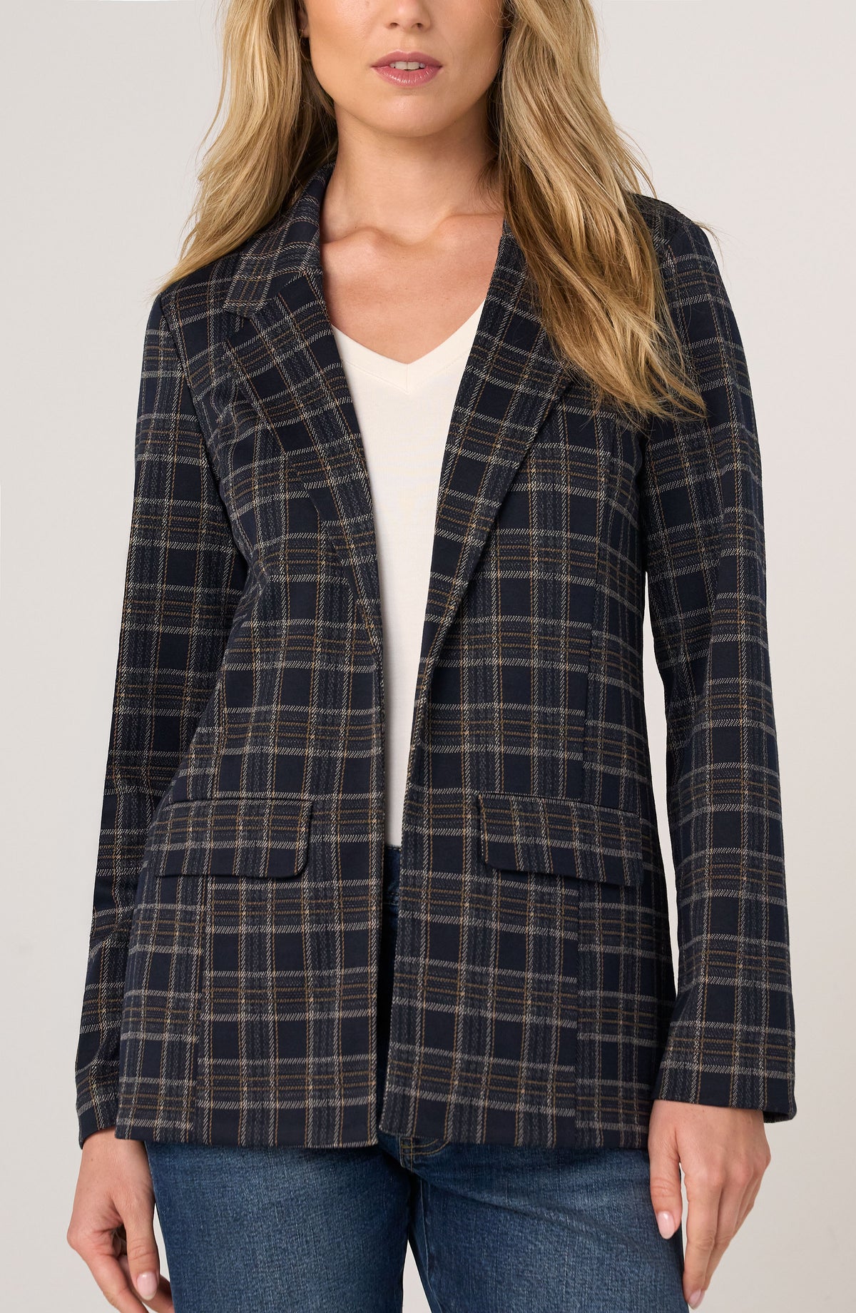 Liverpool Boyfriend Blazer | Navy + Tan Plaid