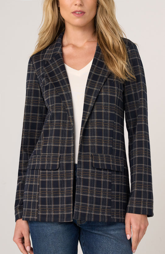 Liverpool Boyfriend Blazer | Navy + Tan Plaid