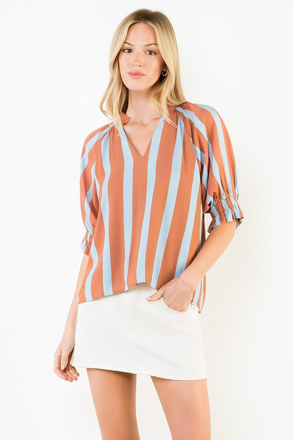 Benji Striped V-neck Top