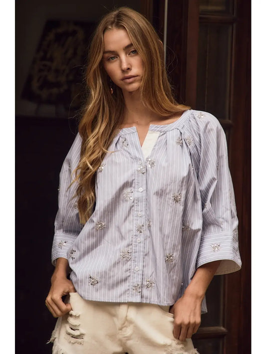 Tammi Embroidered Striped Blouse