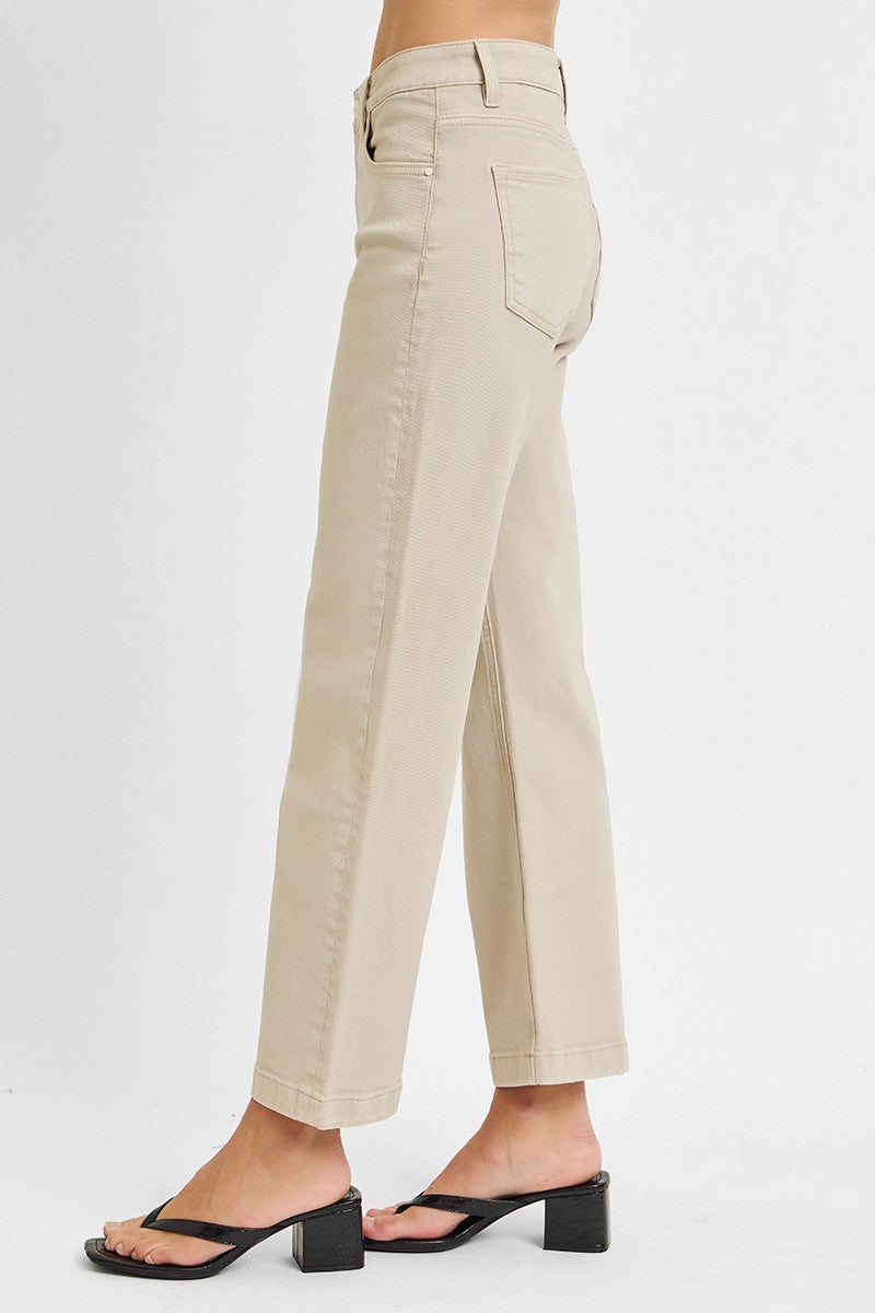 Risen Tummy Control Mid Rise Ankle Straight Jeans | Almond