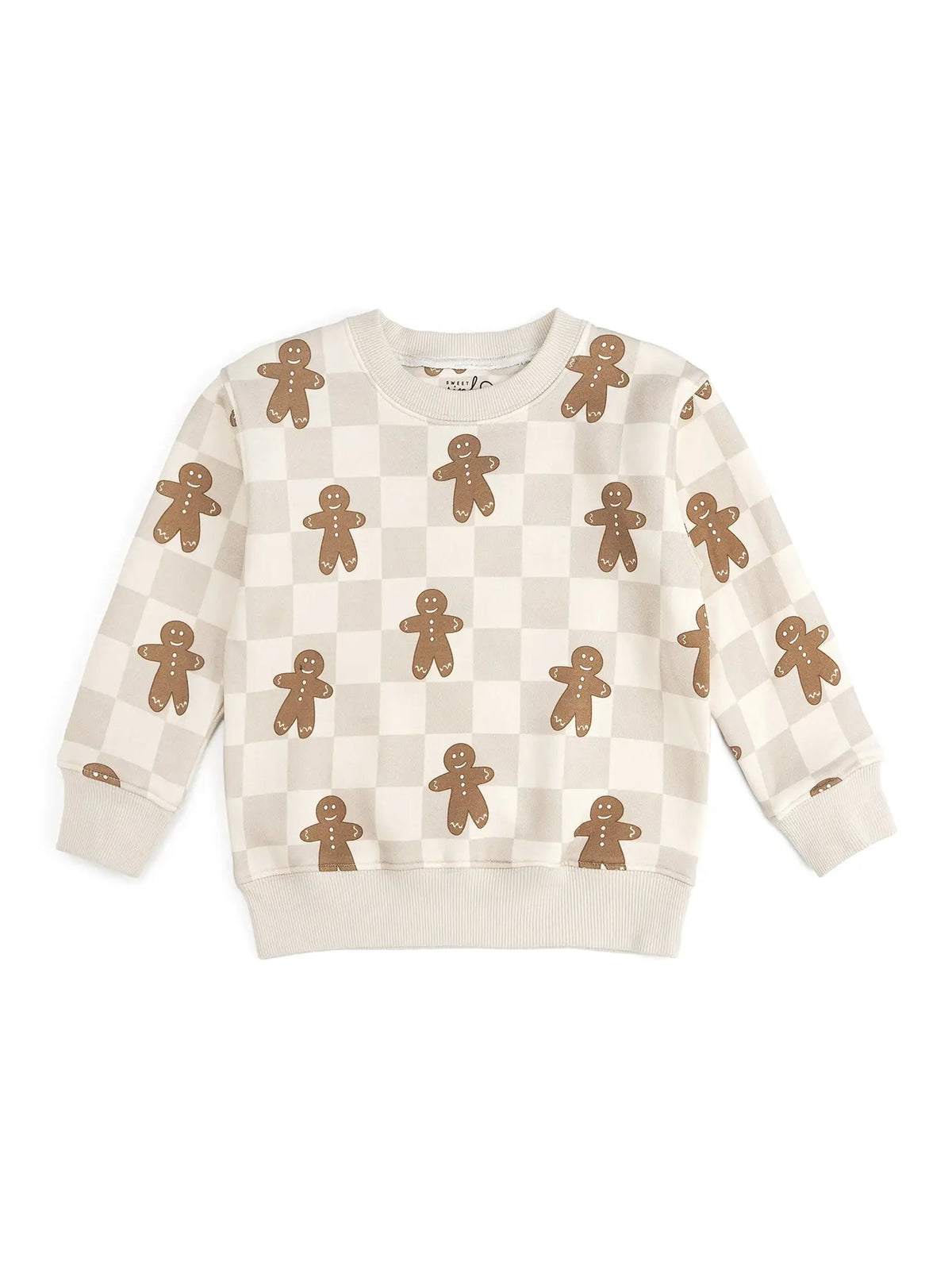 Kids Gingerbread Christmas Checkered Sweatshirt