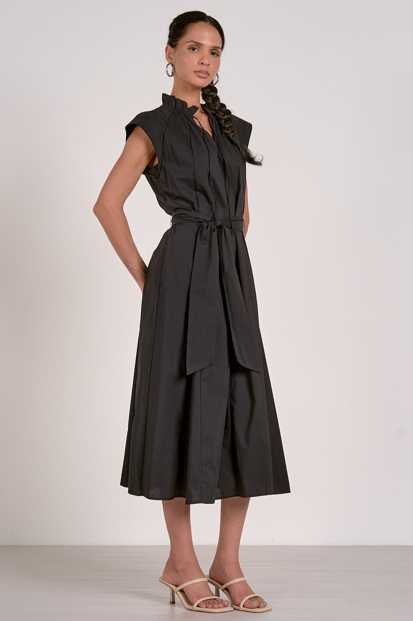 Sydney Black Tie Waist Midi Dress