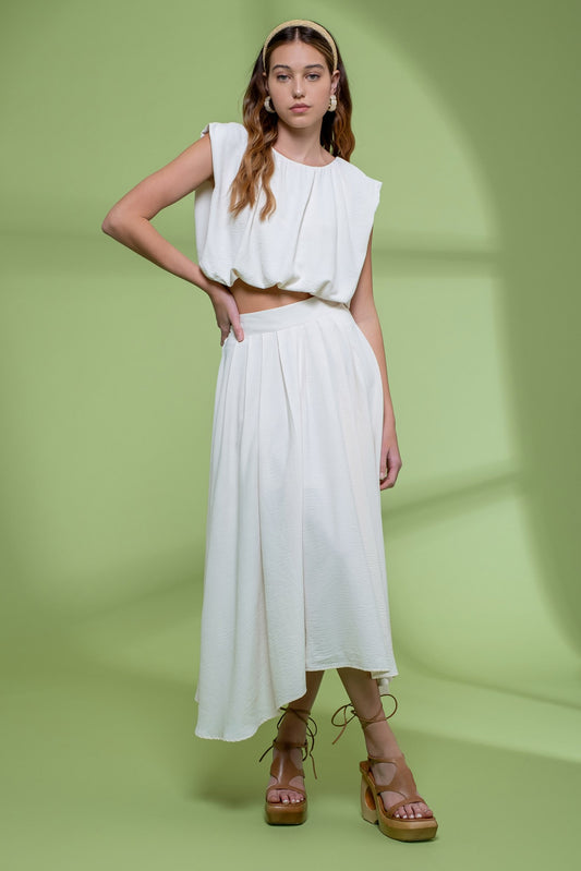 Ally Pleated Midi Skirt | Cream