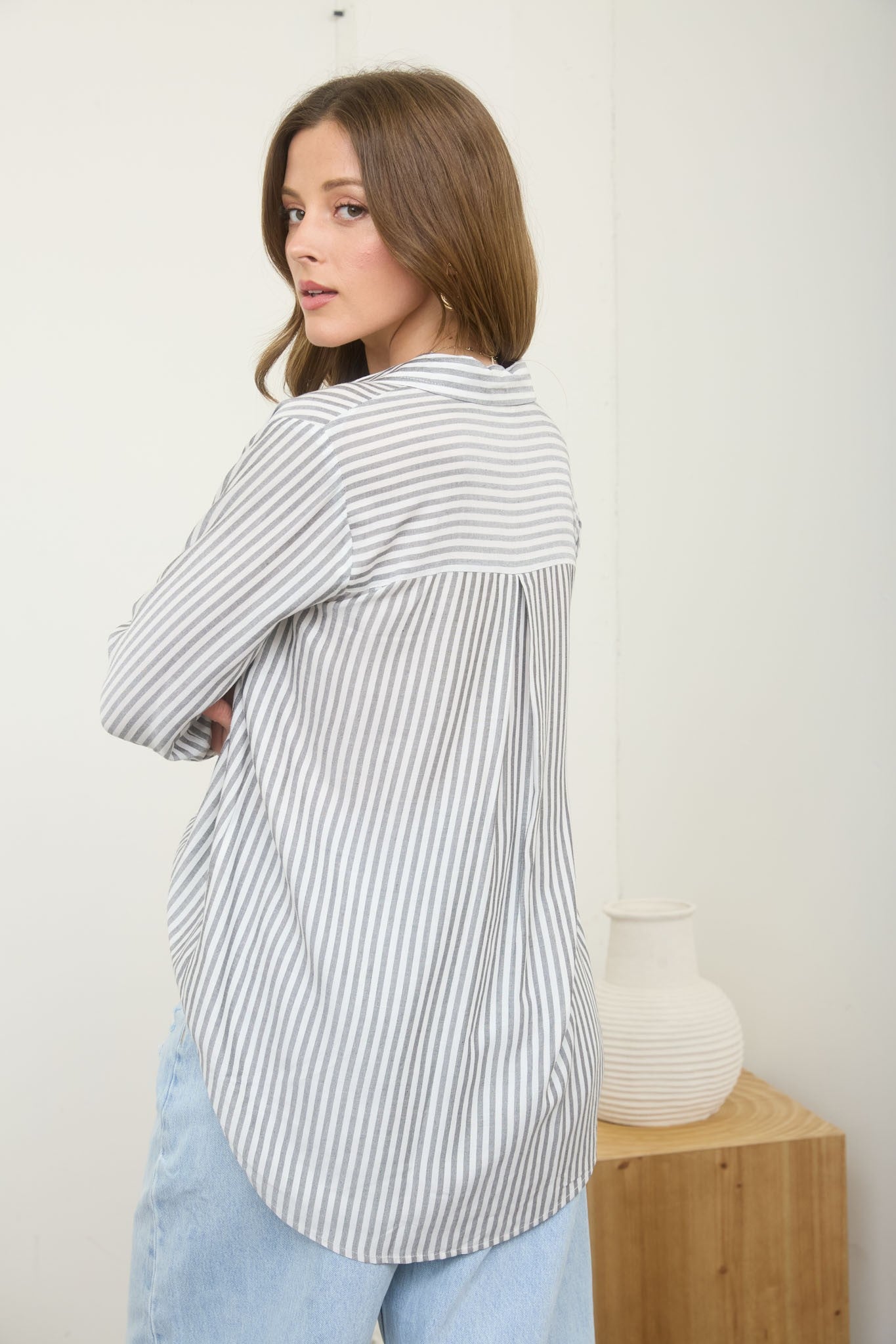 Amelia Stripe Button Down | Black