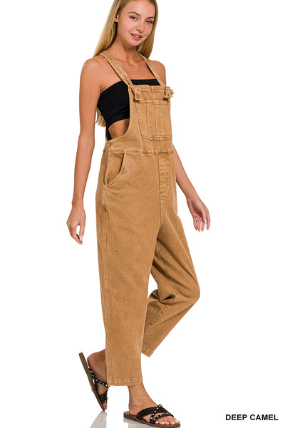 Washed Knot Strap Overalls | Deep Camel