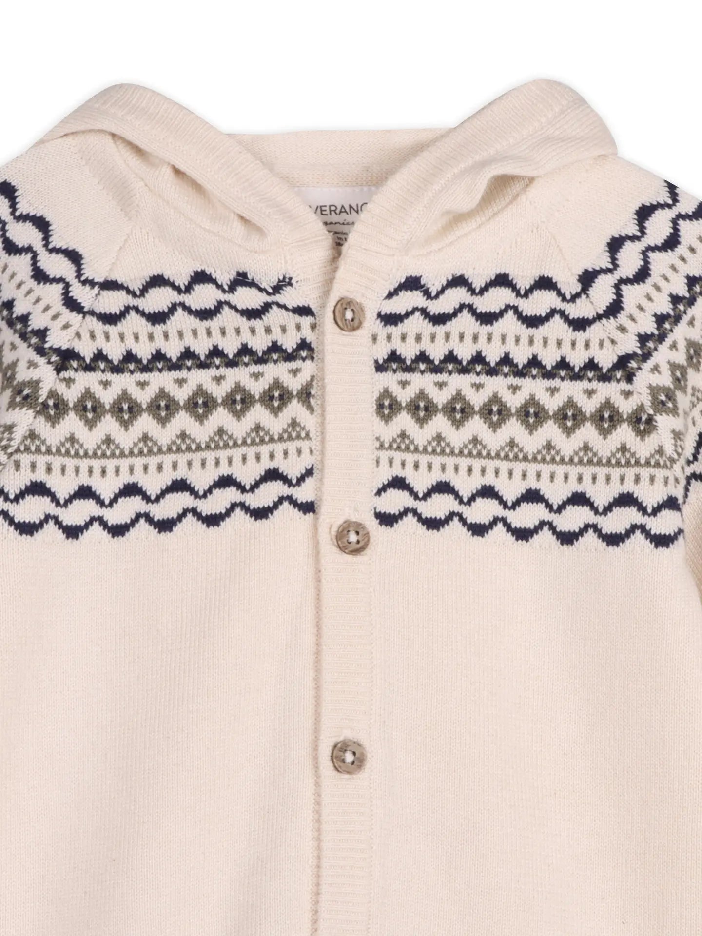 Fair Isle Jacquard Knit Baby Hooded Jumpsuit (Organic Cotton)