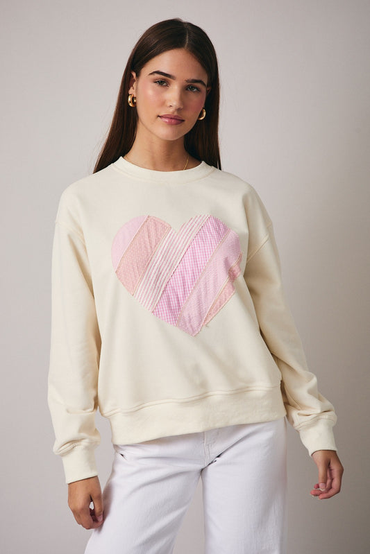 Heart Shape Patchwork Detailed Sweatshirt
