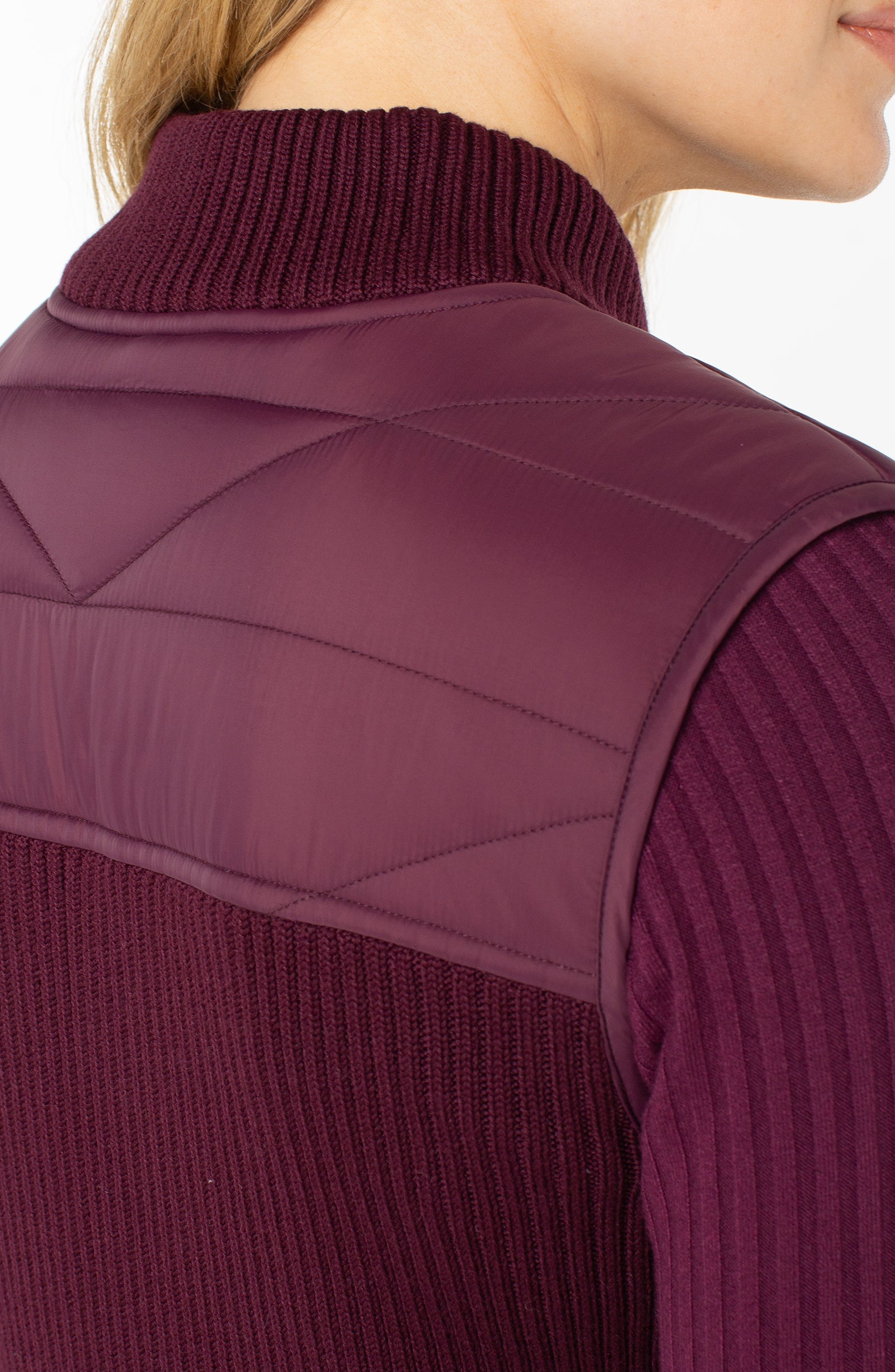 Liverpool Sleeveless Quilted Full Zip Sweater Vest | Wine Berry