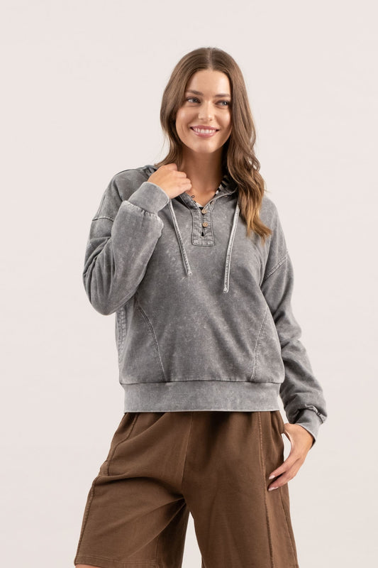 Kerrie Washed Hooded Sweater | Black
