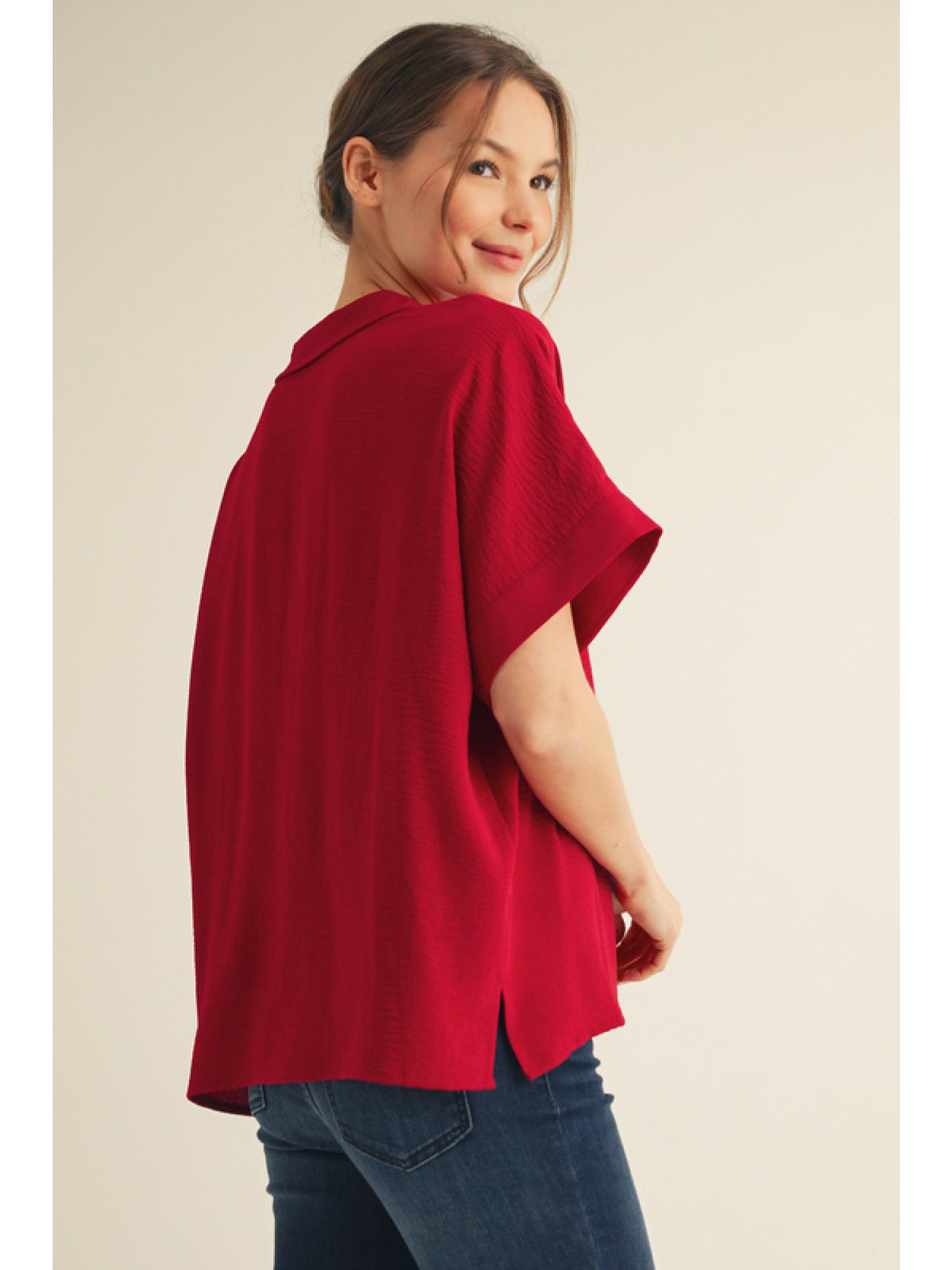 Romina Collared Top | Burgundy