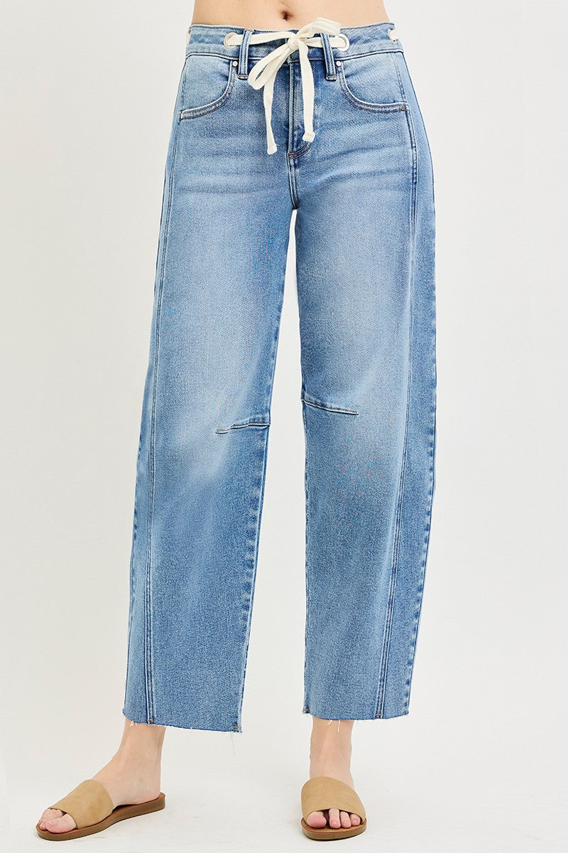 Risen Slouchy Ankle Barrel Drawstring Jeans