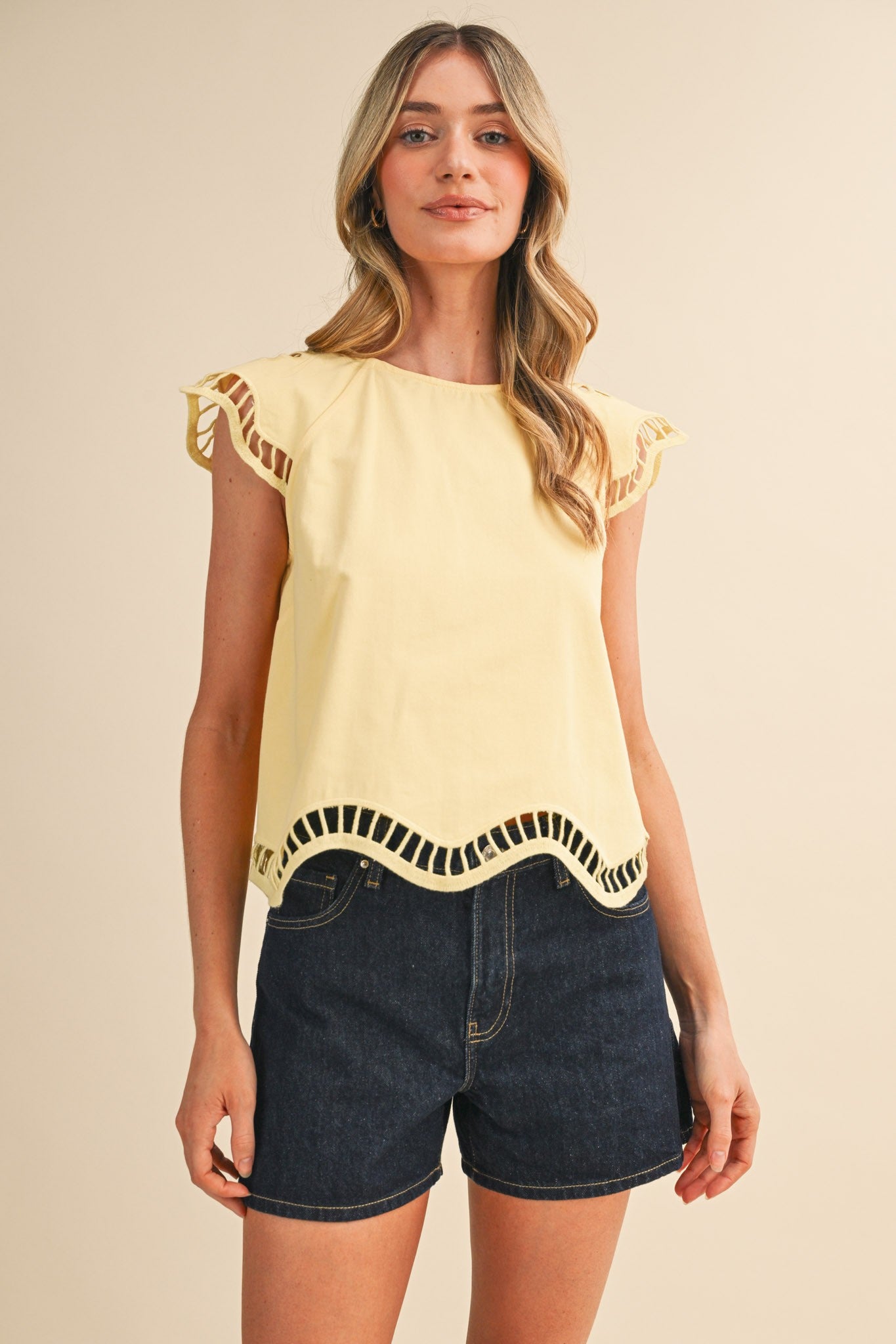 Lacey Cut-out Cap Sleeve Top