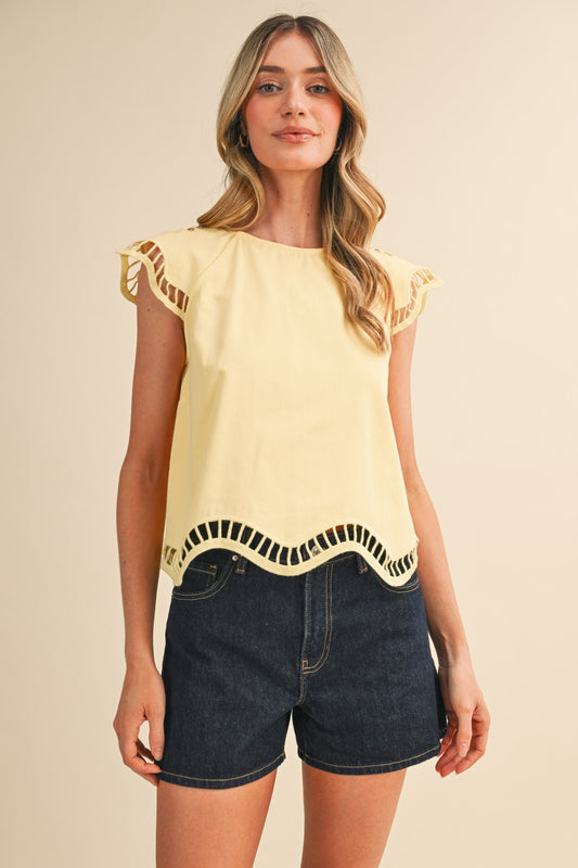 Lacey Cut-out Cap Sleeve Top
