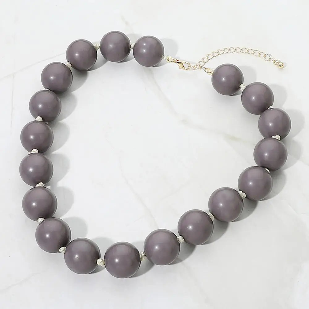 Chunky Round Beaded Statement Necklace | Gray