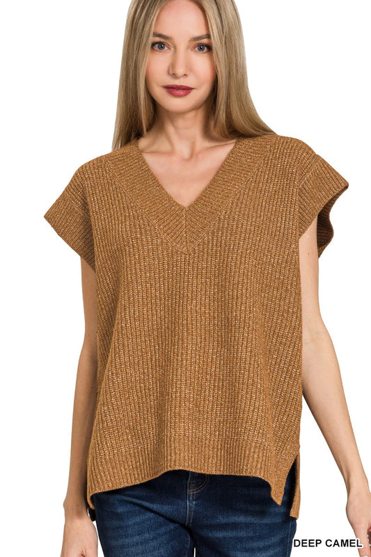 Becca V-neck Sweater Vest | Deep Camel